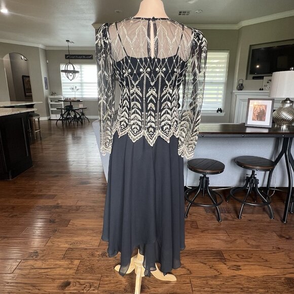 Vtg Cachet by Bari Protas Black Evening Gown Size 11/12 Gold Embroidered Sheer - Picture 7 of 16